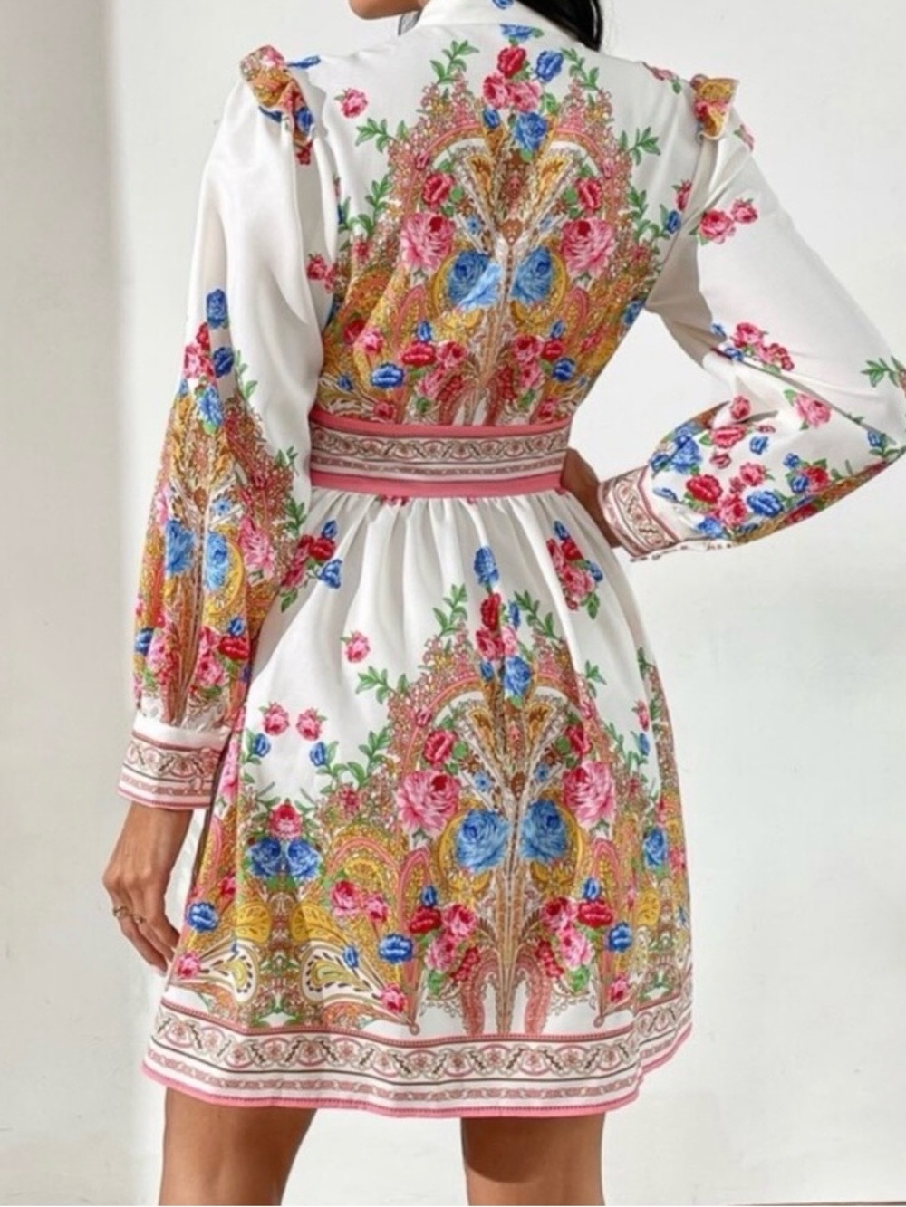 SHEIN White Floral Paisley Mini Dress with Pink & Blue Accents - Picture 2 of 14